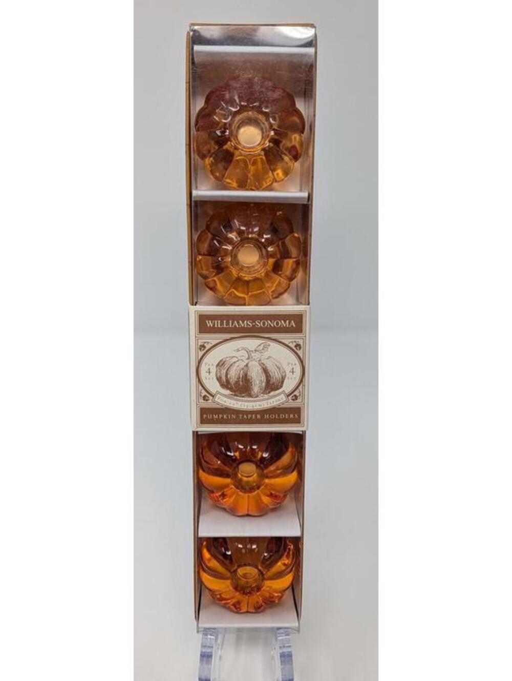 Williams Sonoma Amber Glass Pumpkin Taper Candle Holders - Set of 4 - New